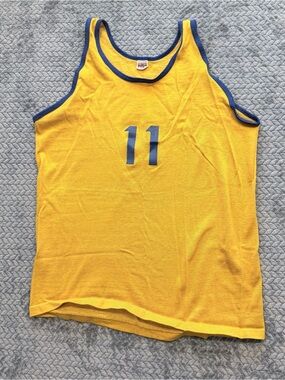Mason Athletic Wear 60’s 70’s Yellow & Blue Tank Top Basketball Jersey Sza 46-48